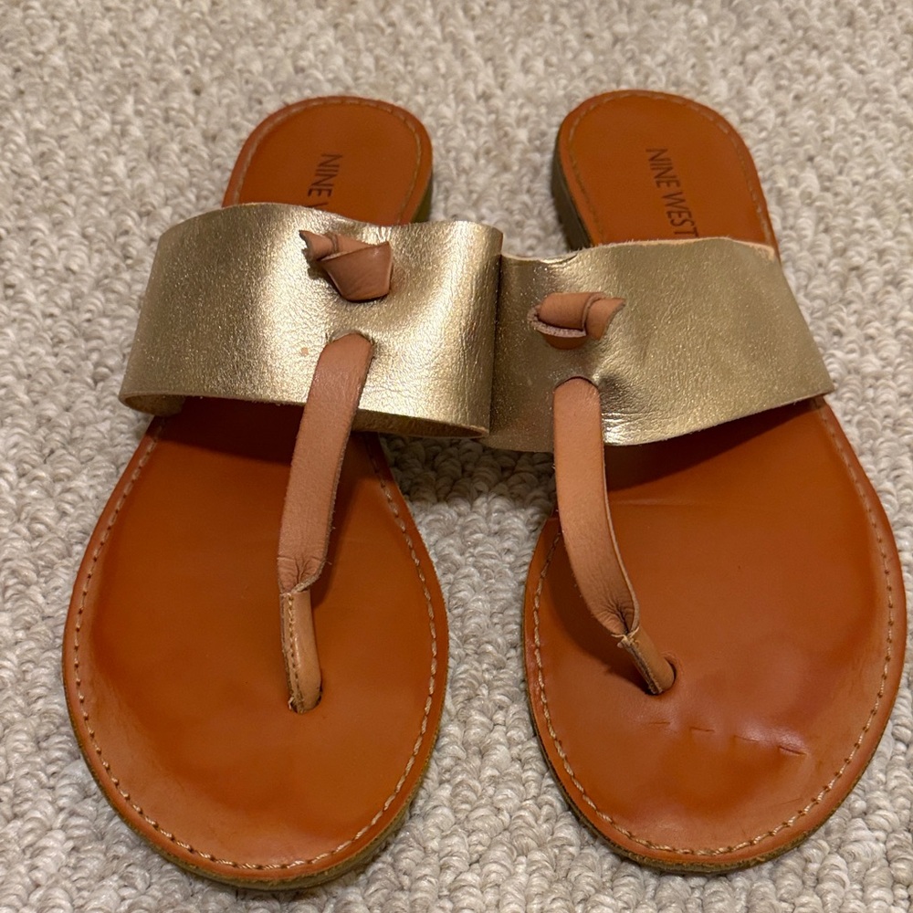 Nine West Metallic Gold and Tan Sandals